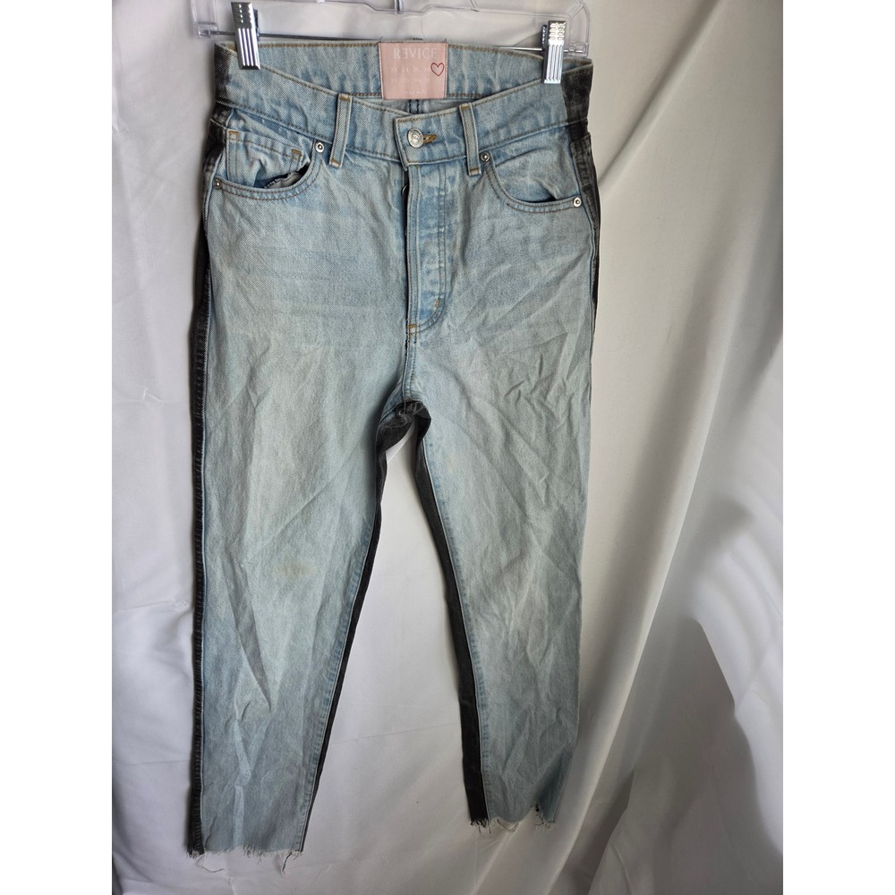 Revice Denim Two Tone High Waisted Straight Leg Jeans Light Blue Black